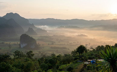 Morning time at  Phu Langka national park, Phayao province in Thailand.