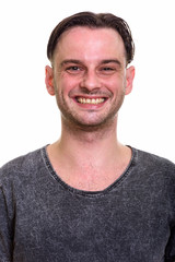 Fototapeta premium Face of happy man smiling and looking at camera