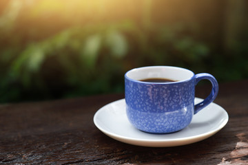 Blue cBlue cup of black coffee for healthy drinking up of black coffee for healthy drinking 