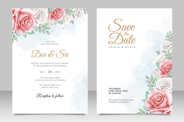 Elegant wedding card template with flower garden watercolor