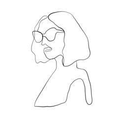 	 Painting one line young woman or girl portrait face, beauty single icon, simple fashion logo, continuous hand drawing art.