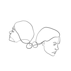 	 Painting one line young woman or girl portrait face, beauty single icon, simple fashion logo, continuous hand drawing art.