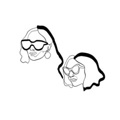 	 Painting one line young woman or girl portrait face, beauty single icon, simple fashion logo, continuous hand drawing art.