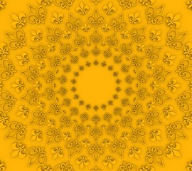 Decorative design element. Pattern with royal lily. Circular ornamental symbol. 3D rendering.