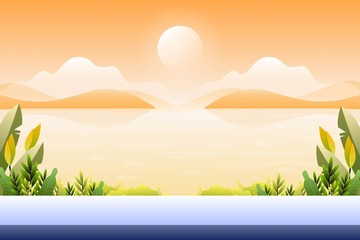 Fototapeta na wymiar Scenery sunset with sea view background, sea view landscape illustration