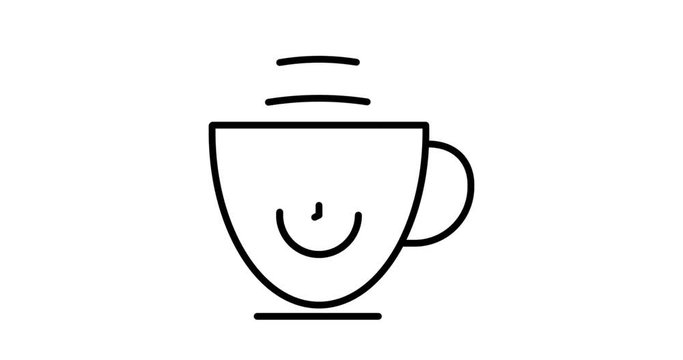 coffee or tea cup and smoke with watch symbol graphic animation ,line icon motion
