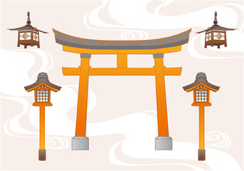 Obraz premium 神社の鳥居 ベクターイラスト素材