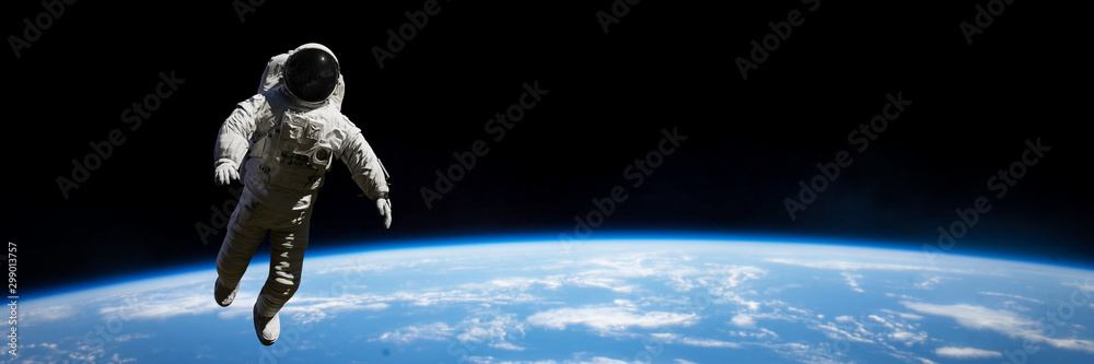 Poster astronaut performing a spacewalk in empty space