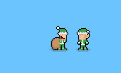 Fototapeta na wymiar Pixel art cute cartoon elf characters.