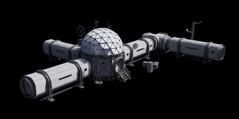 research base, habitat for astronauts on Mars or Moon isolated on black background © dottedyeti