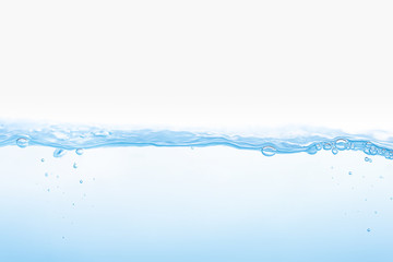 Water splash. Aqua flowing in waves and creating bubbles. Drops on the water surface feel fresh and clean. isolated on white background.