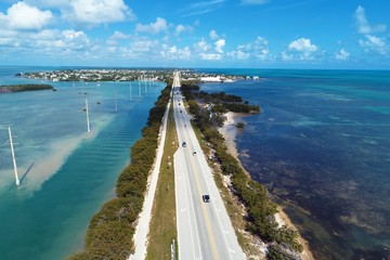 Aerial view of famou bridge and islands in the way to Key West, Florida Keys, United States. Great...