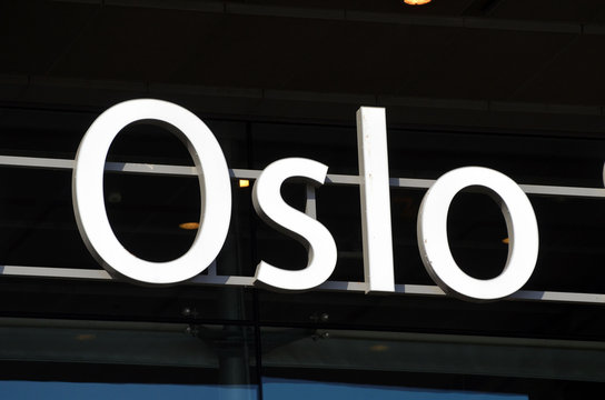 NSB logo. Oslo Central Station (Sentralstasjon) is main railway station in Oslo. June 17. 2018. Oslo,Norway