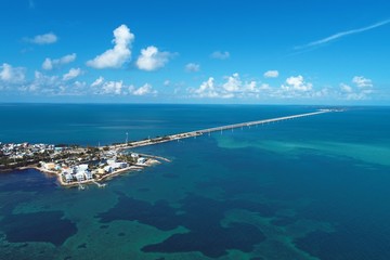 Aerial view of famou bridge and islands in the way to Key West, Florida Keys, United States. Great...