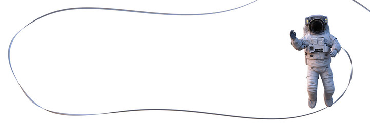 astronaut with safety tether waving, isolated on white background 