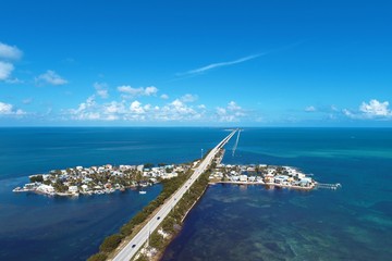 Aerial view of famou bridge and islands in the way to Key West, Florida Keys, United States. Great...
