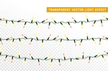 Christmas lights, Xmas decorations glowing garlands yellow and red. For light design background.