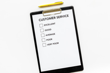 Customer service form on white background top view copy space
