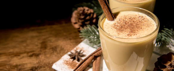 Homemade traditional Christmas eggnog drinks