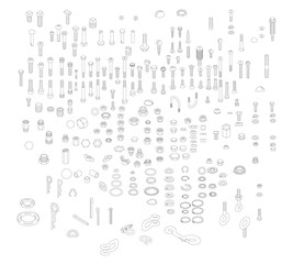 Nuts, Bolts & Screws | Isometric Technical Illustration for Exploded Diagrams | Cotter Pins