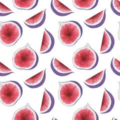  Seamless pattern of illustrations fig fruit watercolor