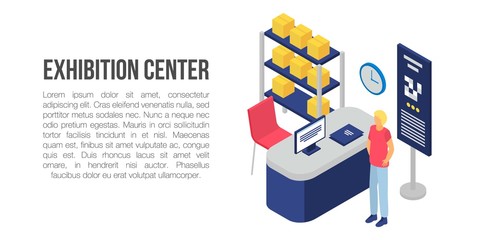 Exhibition center concept banner. Isometric illustration of exhibition center vector concept banner for web design