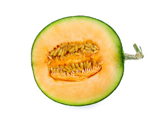 cantaloupe melon slices isolated on white background