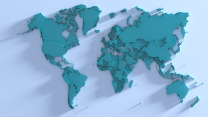 World map. Mint color continents.  3d rendering
