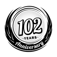 102 years anniversary. Anniversary logo design. One hundred and two years logo.
