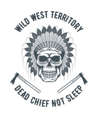 Native american chief skull and axes