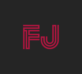 Initial two letter red line shape logo on black vector FJ