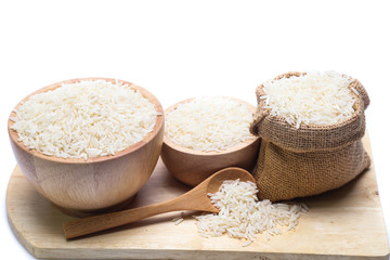 rice in bowl isolated on white background
