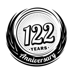 122 years anniversary. Anniversary logo design. One hundred and twenty-two years logo.