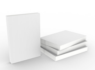 template empty book mockup set white background , 3d rendering	