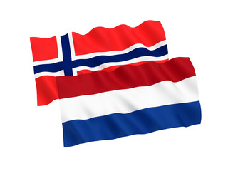 Flags of Norway and Netherlands on a white background