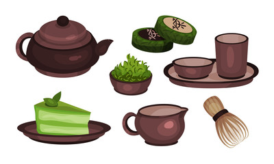 Tea Ceremony Vector Icons Set. Chinese Mate Drinking Process