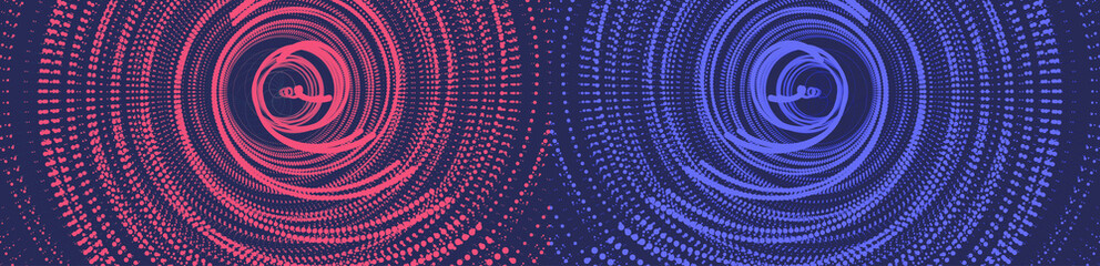 Abstract circular background with dynamic dots. Radial structure for science or technology.  Network illustration with particle. 3D grid surface.