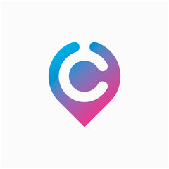 Simple literal letter C with PIN location icon logo. molecule  Logo design. Lab Logo Design Element , Design Vector with Dots. - VECTOR