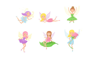 Fairy Characters Vector Illustrations Set. Magical World Concept