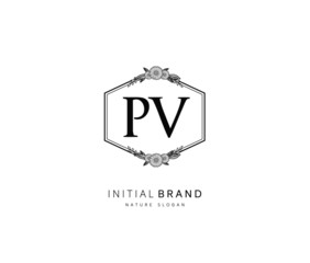 P V PV Beauty vector initial logo, handwriting logo of initial signature, wedding, fashion, jewerly, boutique, floral and botanical with creative template for any company or business.