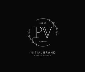 P V PV Beauty vector initial logo, handwriting logo of initial signature, wedding, fashion, jewerly, boutique, floral and botanical with creative template for any company or business.