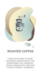 Abstract creative coffee backgrounds with copy space for text and hand draw icon a coffee grinder. Vector concept for coffee shop house, cafe with blue modern liquid background. Template for website 