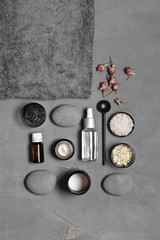 Natural organic cosmetics on grey