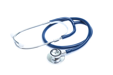 Blue stethoscope isolated on white