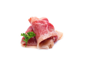 Fresh raw beef meat slices isolated over white background