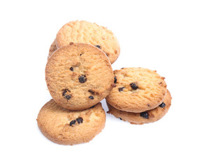 Chocolate chip cookies isolated on white background. Sweet biscuits