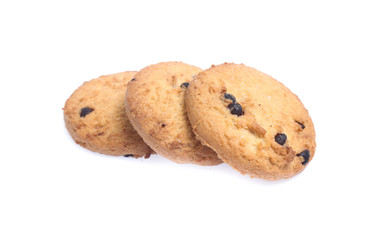 Chocolate chip cookies isolated on white background. Sweet biscuits