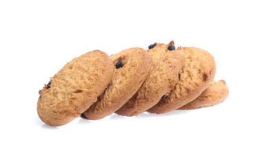 Chocolate chip cookies isolated on white background. Sweet biscuits