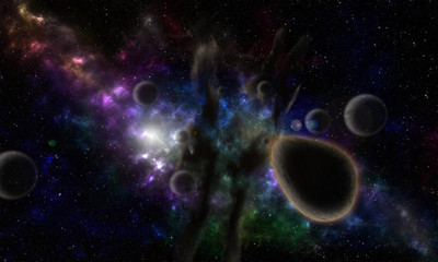Fototapeta na wymiar Star and nebula system, spherical panorama, illustration