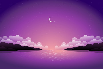 Beautiful mountain and purple sky with sea view background
